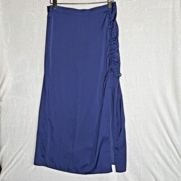 Banana Republic Shirred Waist Slit Midi Skirt Granite Blue Size 4 Slip Skirt - Picture 1 of 15